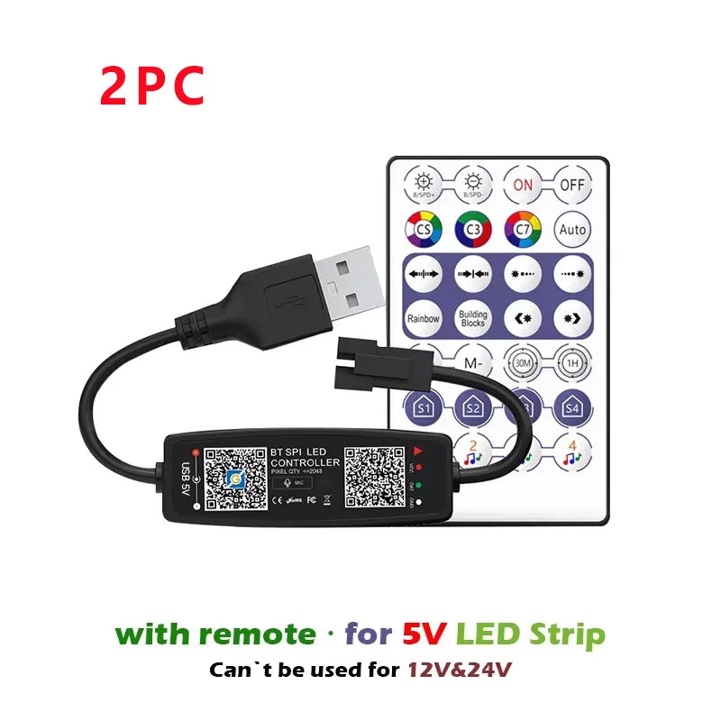 Black ws2812b controller bluetooth music with usb connector and remote for 5v strip light sk6812 led tape lights