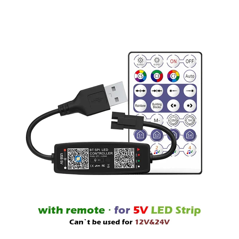 Black ws2812b controller bluetooth music with usb connector and remote for 5v strip light sk6812 led tape lights