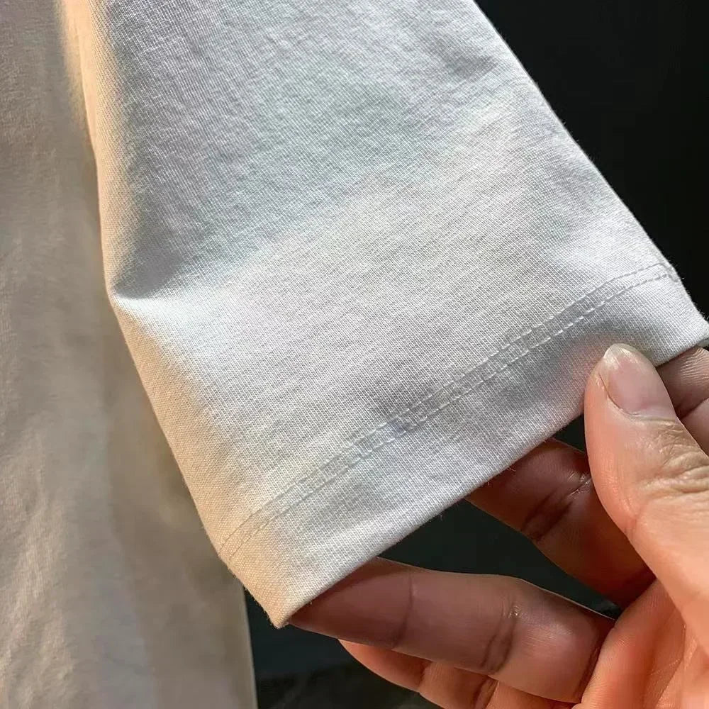 Light gray cotton sleeve with neatly stitched hem on wu-tang clan album poster classic street hip women oversized harajuku tee