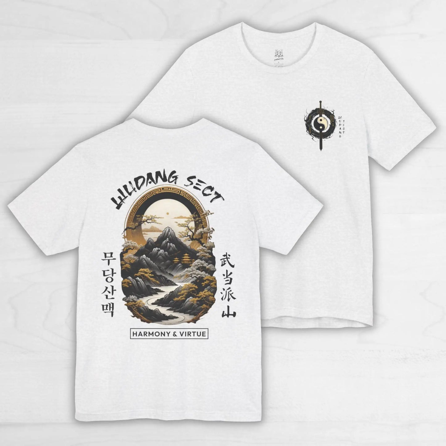 White cotton wu-tang clan album poster t-shirt with mountain graphic for women oversized harajuku street hip fashion