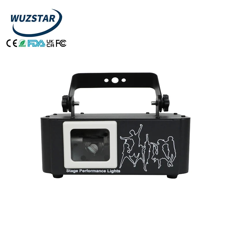 Black wuzstar one-head animated projector laser with white lens silver graffiti silhouettes dmx dj equipment clublight remote control
