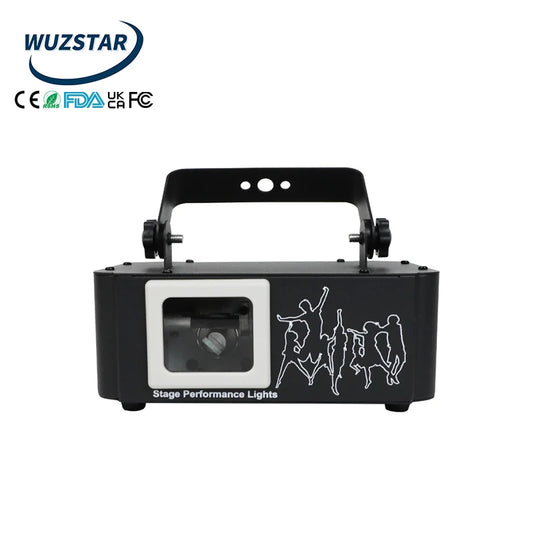 Black wuzstar one-head animated projector laser with white lens silver graffiti silhouettes dmx dj equipment clublight remote control