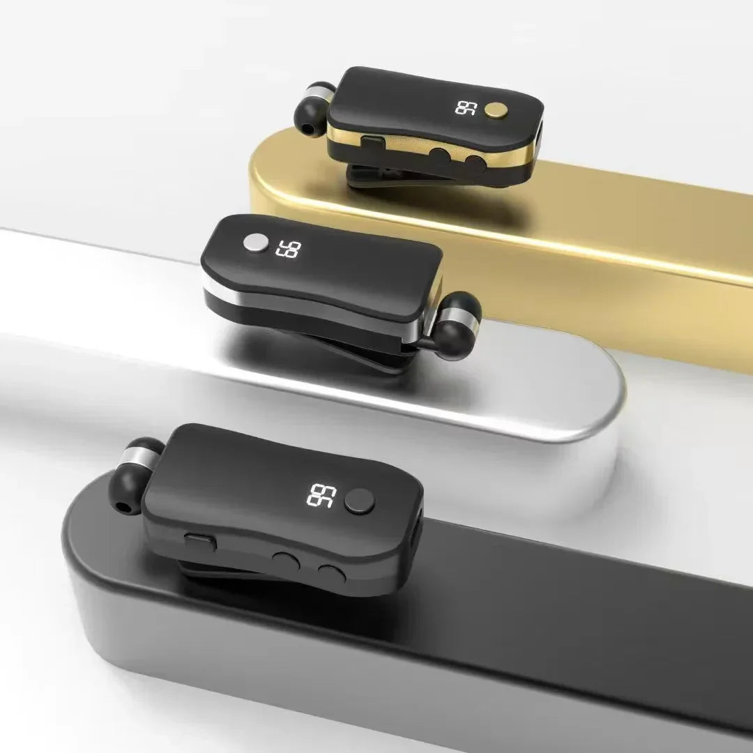 Black and gold x-100-in-ear smart wireless headphones with retractable design ideal for sports headphones business use