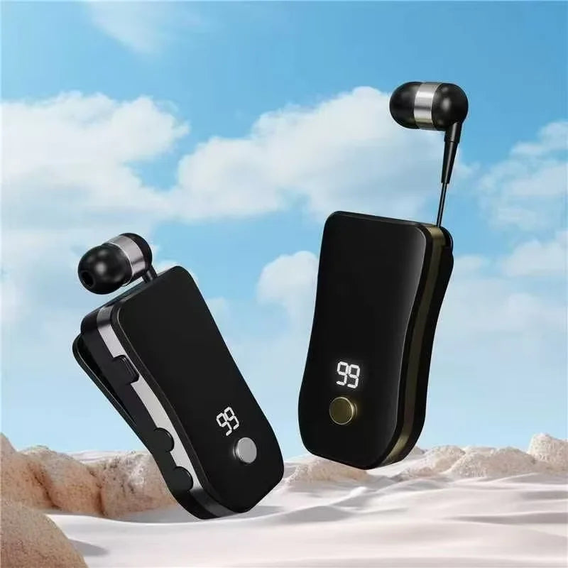 Black x-100 in-ear smart wireless headphones with retractable design and sleek charging case for sports headphones business use