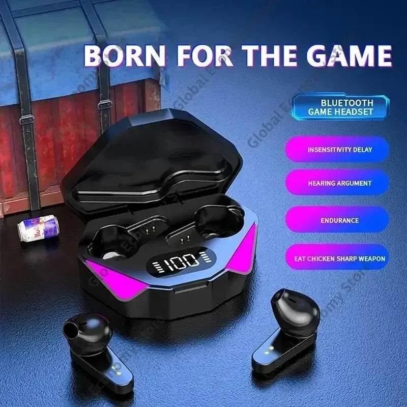 Black x15 tws gaming wireless earbuds with mic bass audio and positioning 9d stereo in charging case with digital display