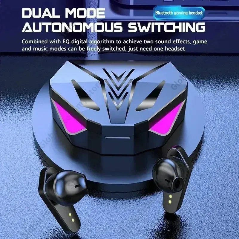 Black and pink x15 tws gaming bluetooth earbuds with mic bass audio and positioning 9d stereo in angular led charging case
