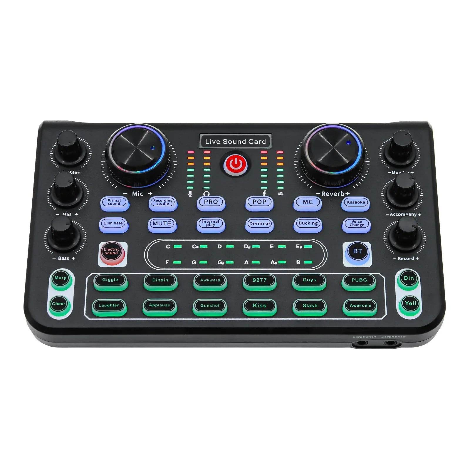 Black rectangular x60 sound card with colorful illuminated buttons for live broadcast and electronic tuning audio mixer