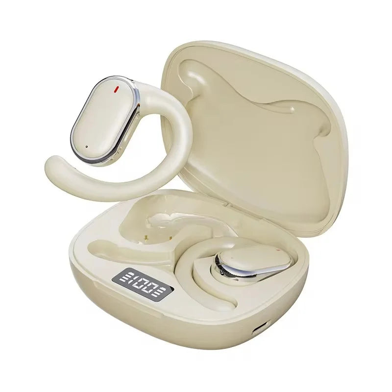 Cream-colored X93 tws sports outdoor wireless earbuds with metallic accents in matching charging case for phone xiaomi samsung