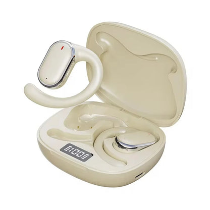 Cream-colored X93 tws sports outdoor wireless earbuds with metallic accents in matching charging case for phone xiaomi samsung