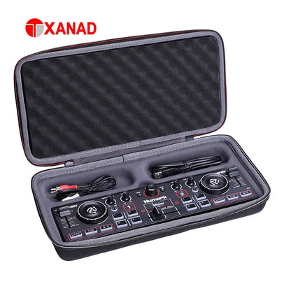 Black numark mixtrack pro 2 dj controller nestled in gray xanad eva hard foam case for controller protect storage