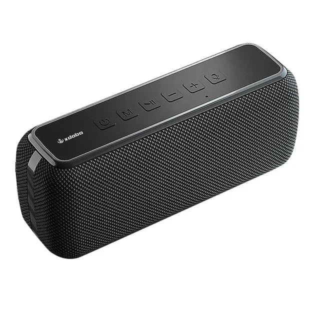 Black xdobo x8 60w portable outdoor speaker with textured fabric grille wireless bass subwoofer tws function control panel