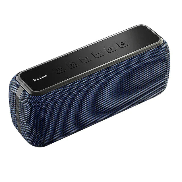 Blue textured fabric xdobo x8 60w portable outdoor speaker with black control panel and wireless bass subwoofer tws function