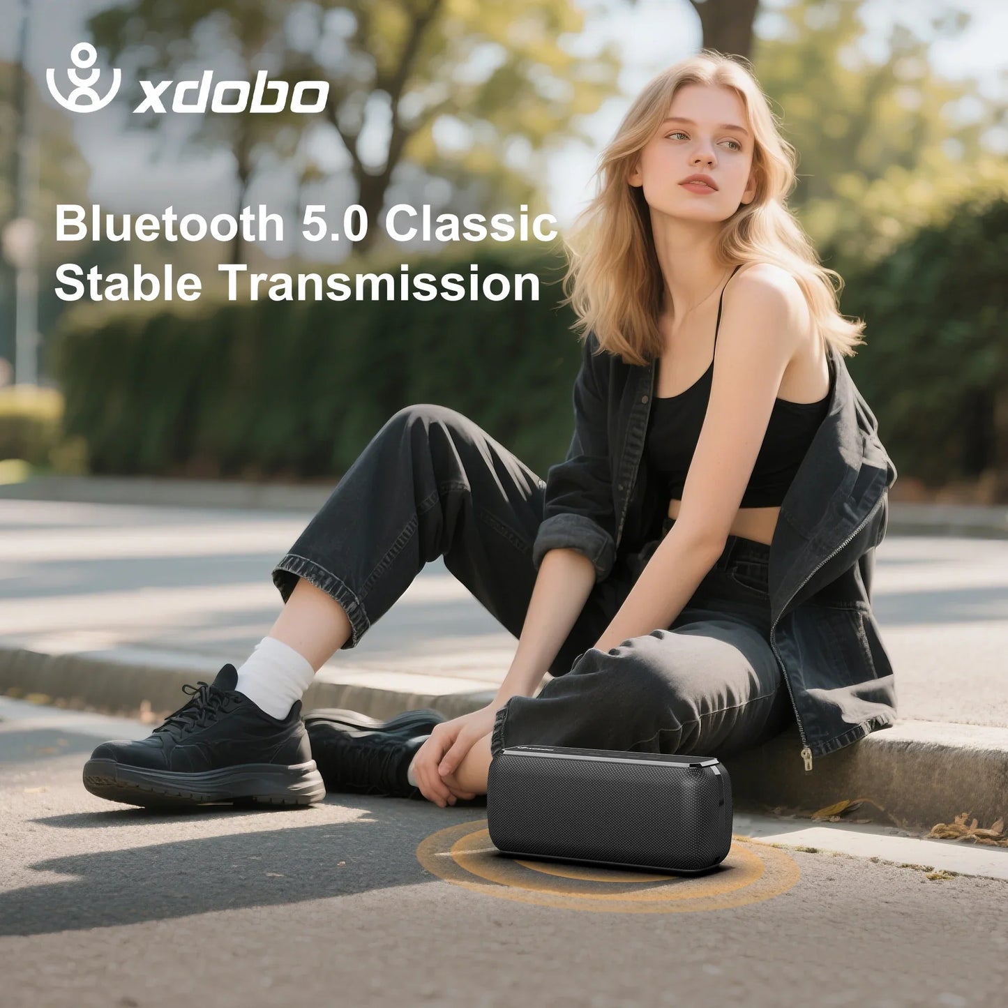 Black xdobo x8 60w portable outdoor speaker with textured surface wireless bass subwoofer and tws function