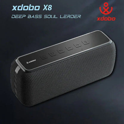 Black textured fabric-covered xdobo x8 60w portable speaker with wireless bass subwoofer and tws function control panel