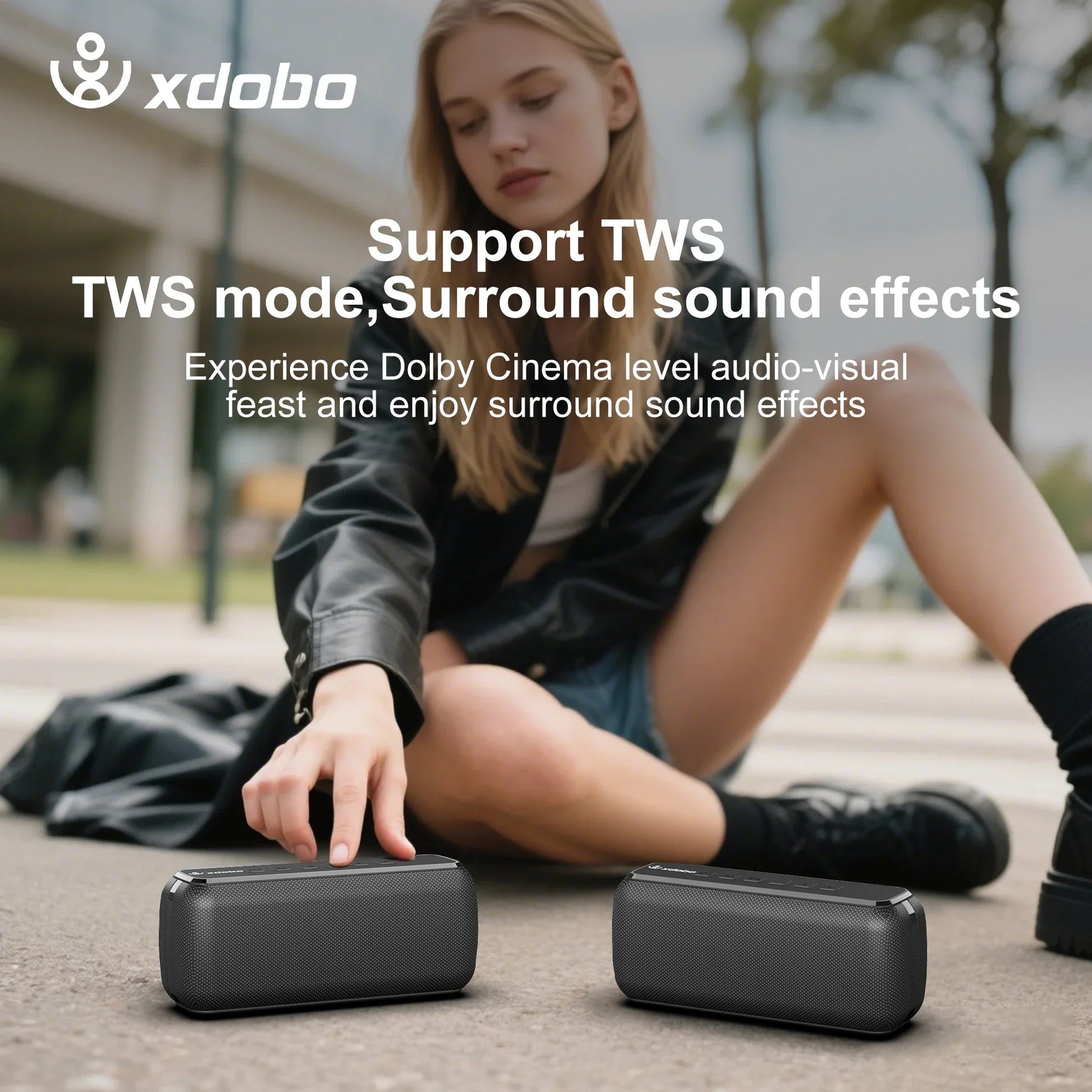 Black textured xdobo x8 60w wireless bass subwoofer speakers with tws function for portable outdoor use
