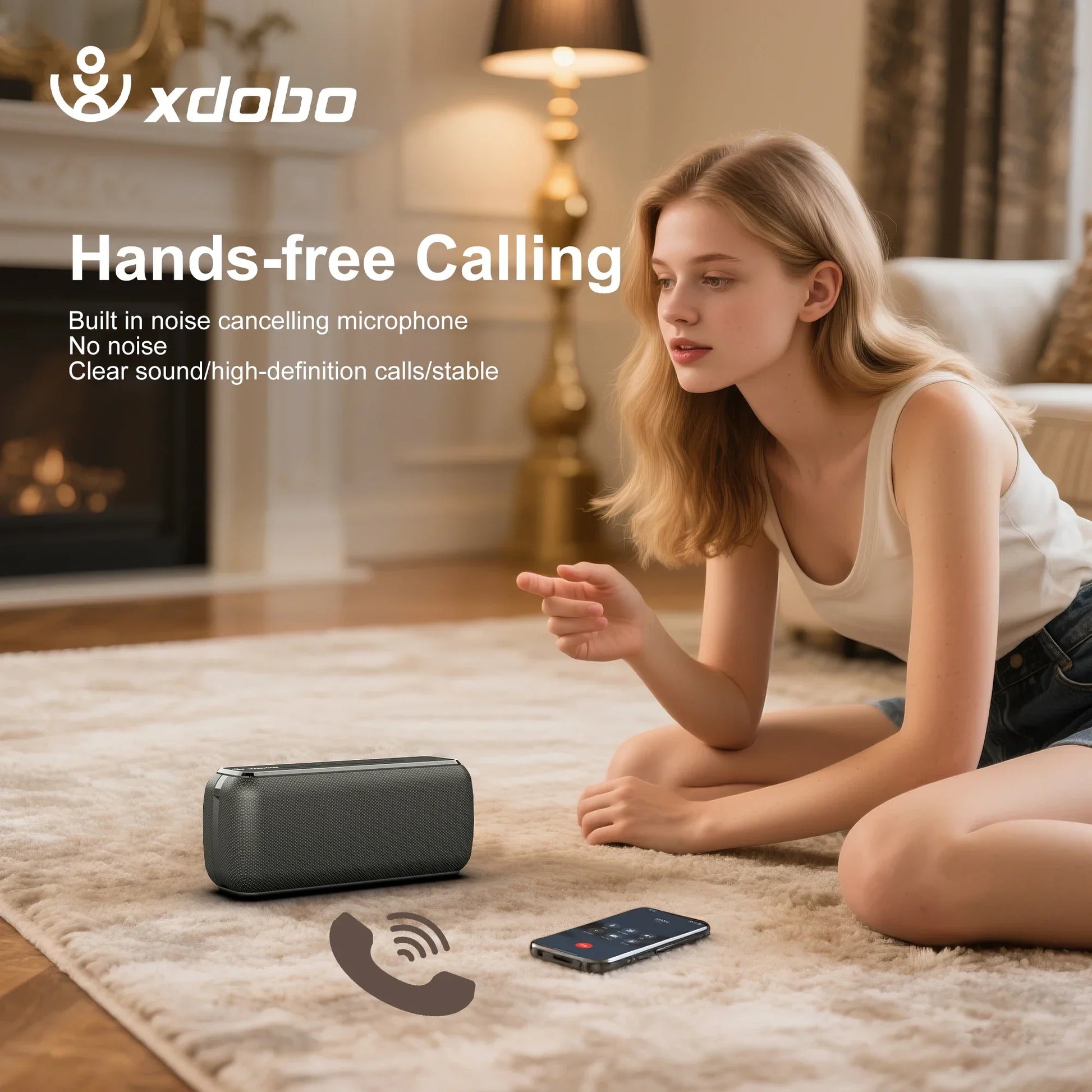 Xdobo x8 60w portable outdoor speaker with textured dark gray fabric, wireless bass subwoofer and tws function