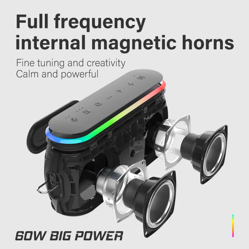 Black xdobo x8 iii speaker wireless subwoofer with internal magnetic horns and rgb light strip for outdoor bass power bank use