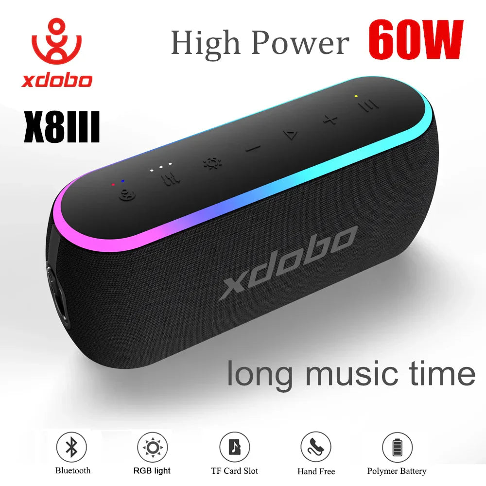 Black xdobo x8 iii speaker wireless subwoofer with rgb lighting textured fabric bass power bank for outdoor use