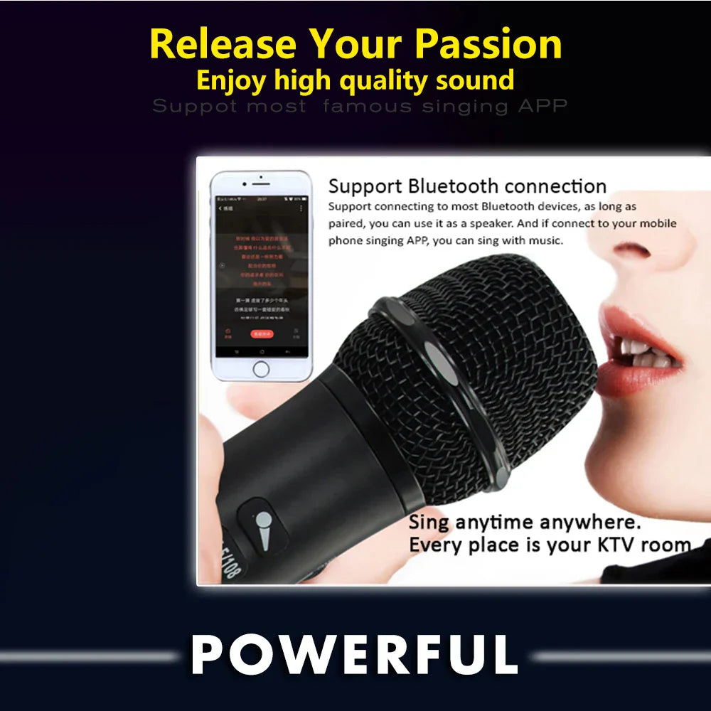 Black wireless karaoke microphone with mesh grille and power button for xiaokoa l-698 15w wireless karaoke ktv player