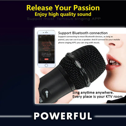 Black wireless karaoke microphone with mesh grille and power button for xiaokoa l-698 15w wireless karaoke ktv player