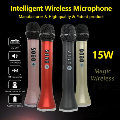 Four sleek wireless karaoke microphones in rose gold red black and champagne for ktv player with 15w wireless karaoke power