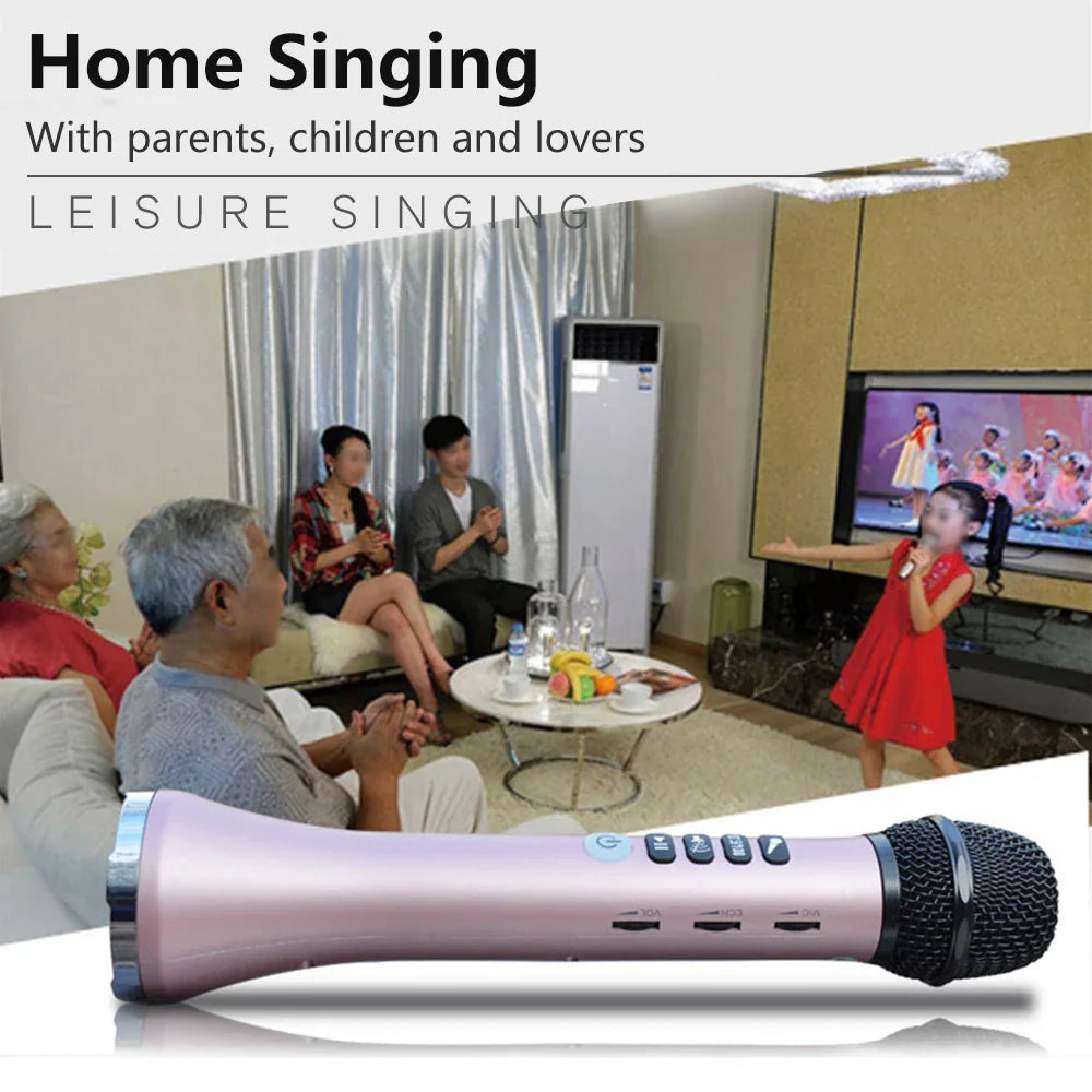 Pink wireless karaoke microphone with black mesh grille and control buttons 15w wireless karaoke ktv player by XIAOKOA
