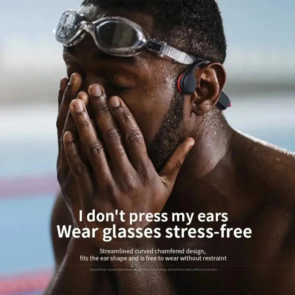 Black and red xiaomi ipx8 waterproof bone conduction headphones with sleek curved design for sports wireless earphone use