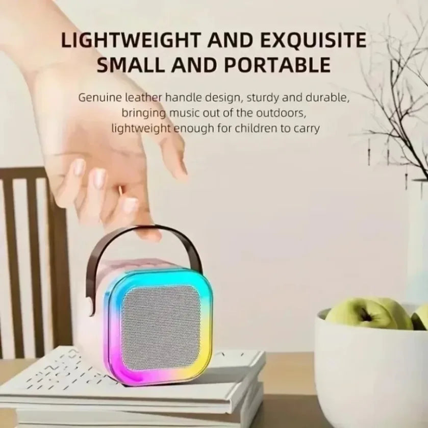 A xikcu karaoke machine portable wireless speaker with vibrant rainbow rgb lights and genuine leather handle for parties