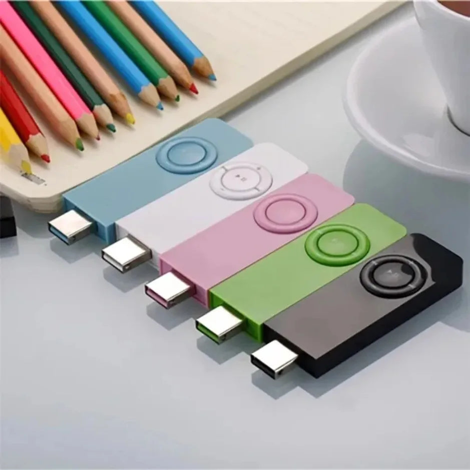 A set of colorful xikcu mini mp3 player usb flash drives with circular buttons support micro tf card and lossless sound music