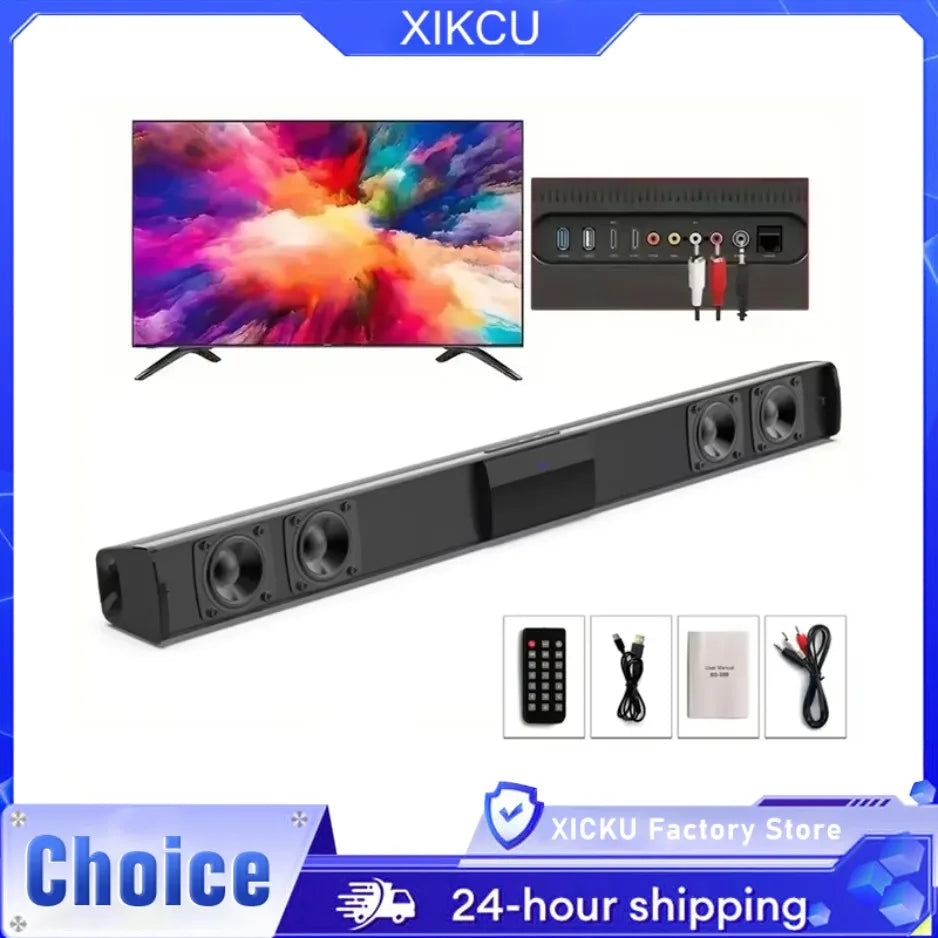 Black xikcu stereo soundbar surround with multiple drivers remote control support for home cinema use
