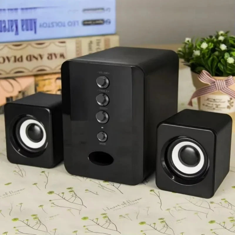 Black xikcu universal full range 3d pc speaker box sound with silver knobs and white drivers for computer speakers usb use