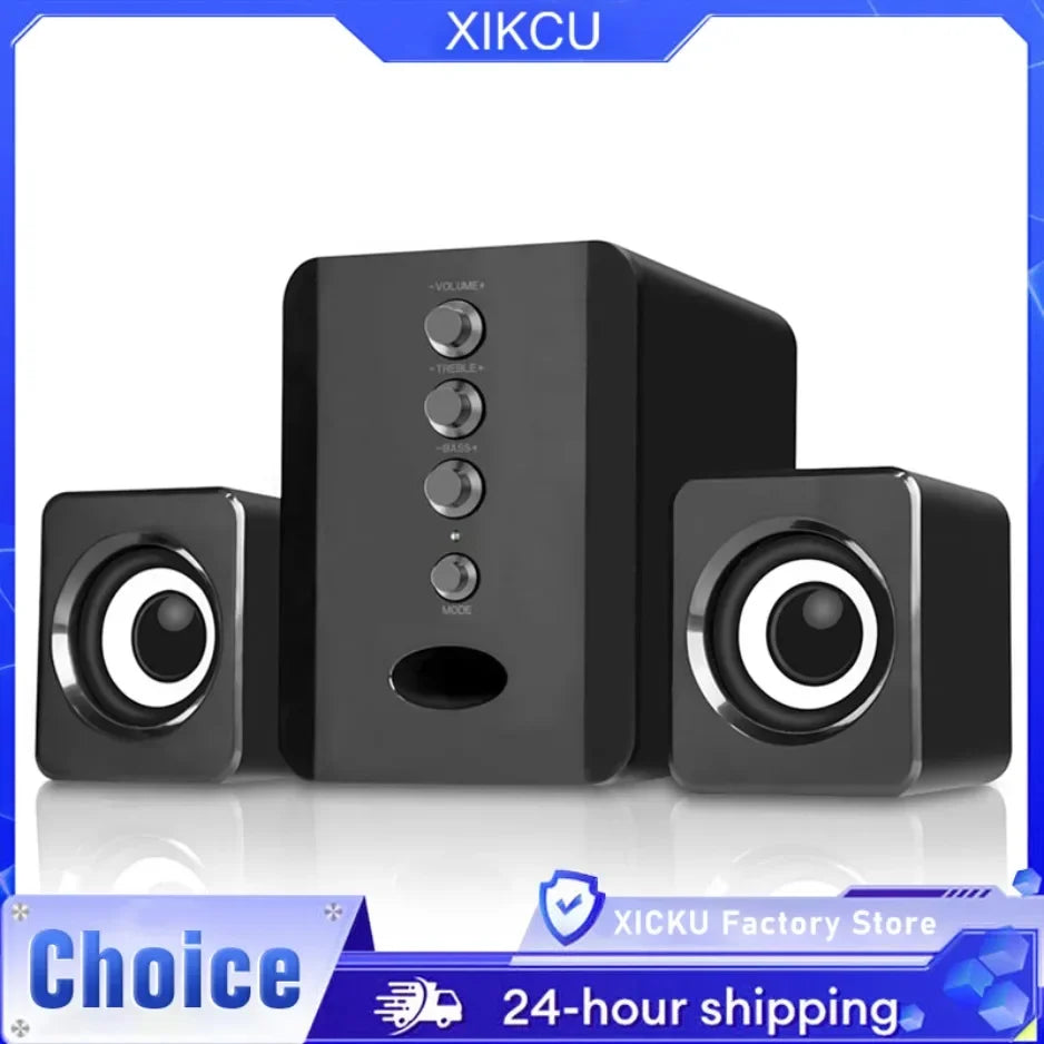 Black xicku 3.1 channel speaker box sound with silver-accented drivers bar stereo subwoofer computer speakers usb