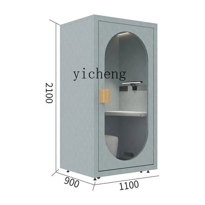 Modern gray salon cabinet with oval glass door wooden handle and internal shelf for mobile soundproof room studio live stream