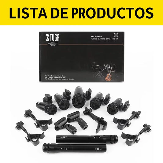 Black xtuga mi7 7-piece professional performance metal wired dynamic drum mic kit for bess guitar jazz use with stands