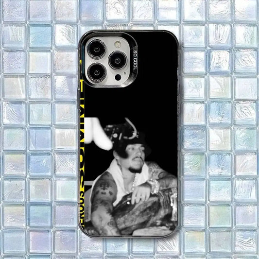 Black phone case with black and white tattooed rapper portrait and yellow so good text shockproof matte cover y-yeat dangerous summer