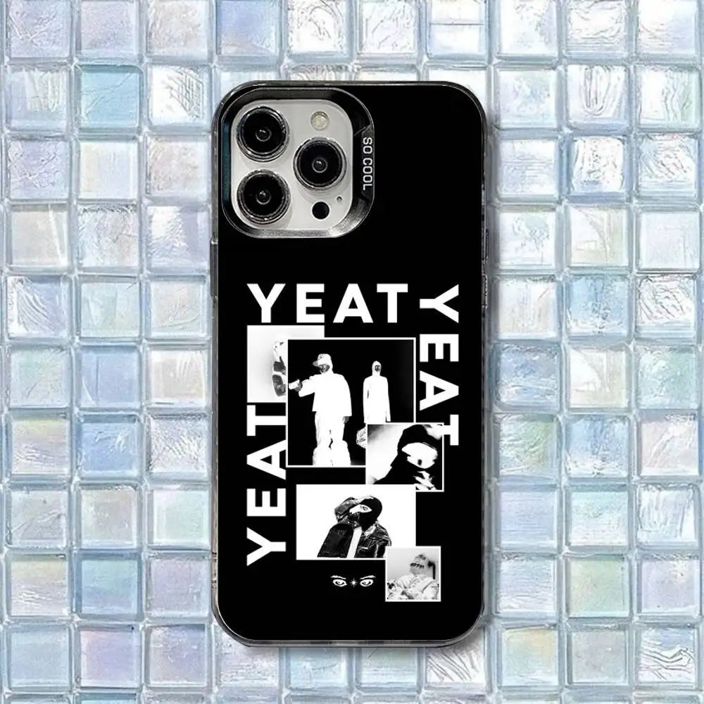 Back of black y-yeat rapper dangerous summer phone case with white text and shockproof matte cover for iphone models