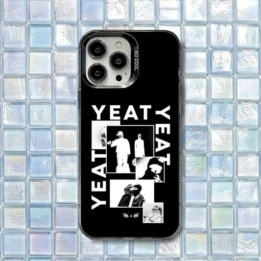 Back of black y-yeat rapper dangerous summer phone case with white text and shockproof matte cover for iphone models