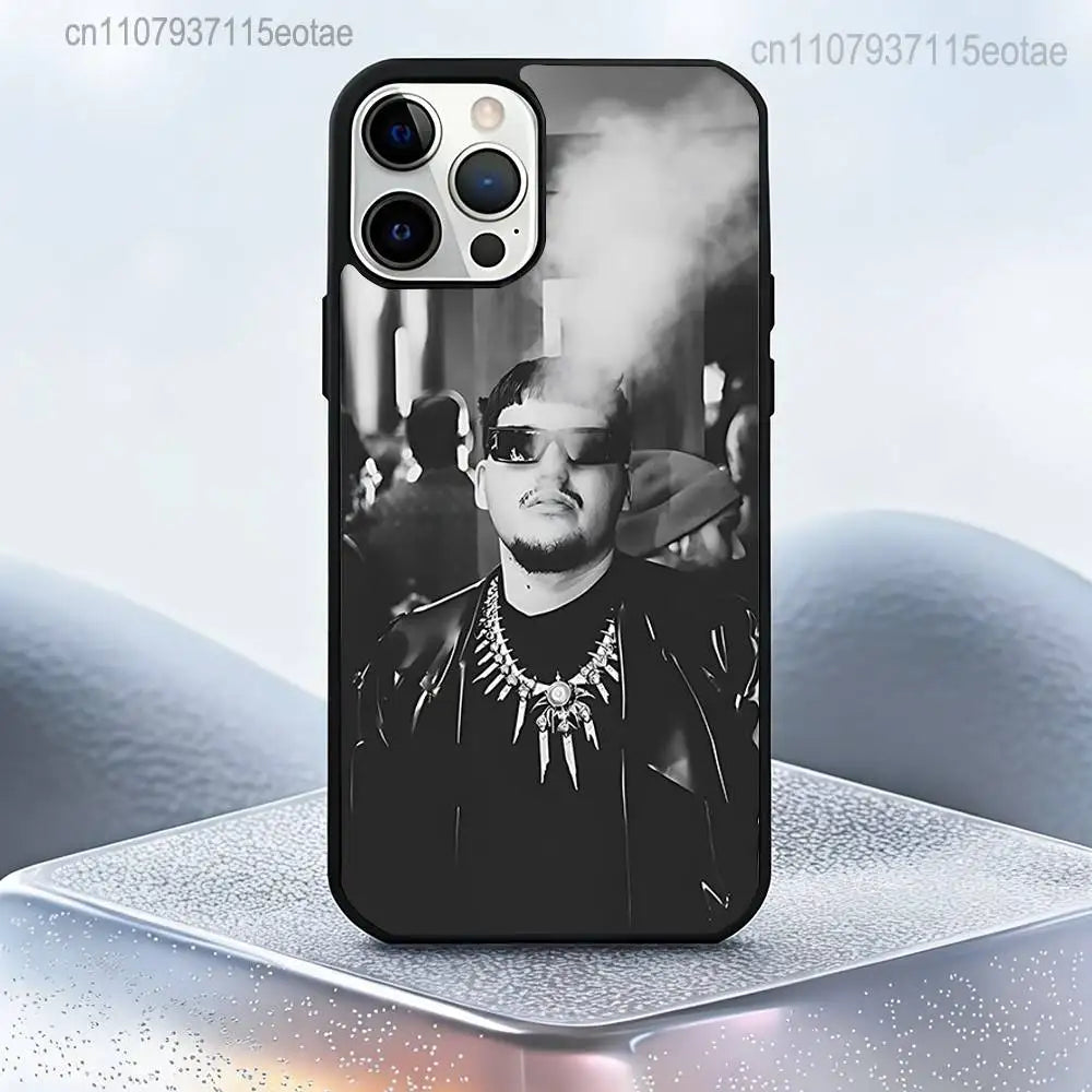 Black phone case featuring black and white rapper lyfestyle portrait with protective magnetic case for iphone pro max plus