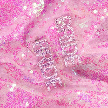 Sparkly pink and silver bride letter earrings with glittery finish perfect for y2k earrings cute flame snake style