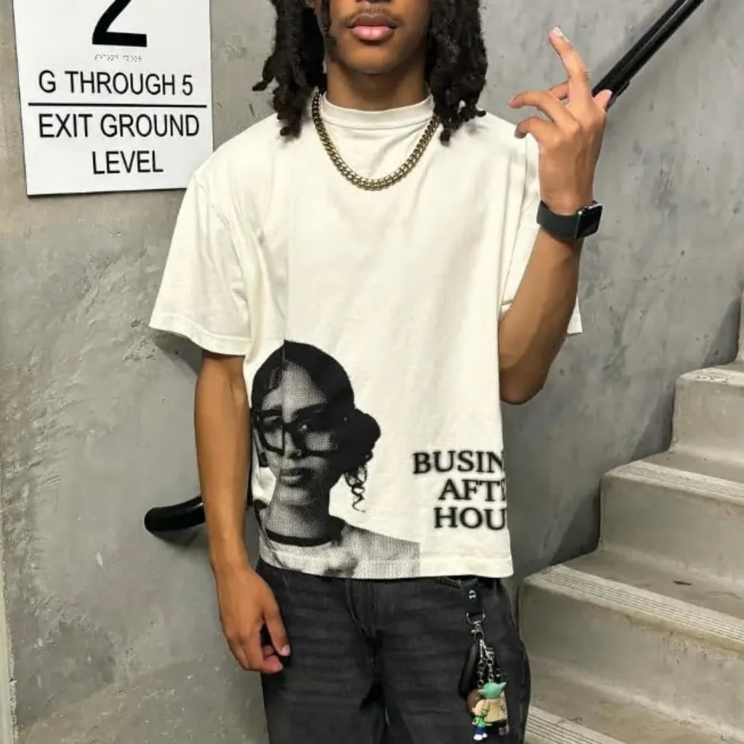 Off-white y2k europe and america hip hop womens retro street oversized short-sleeved t-shirt with graphic print