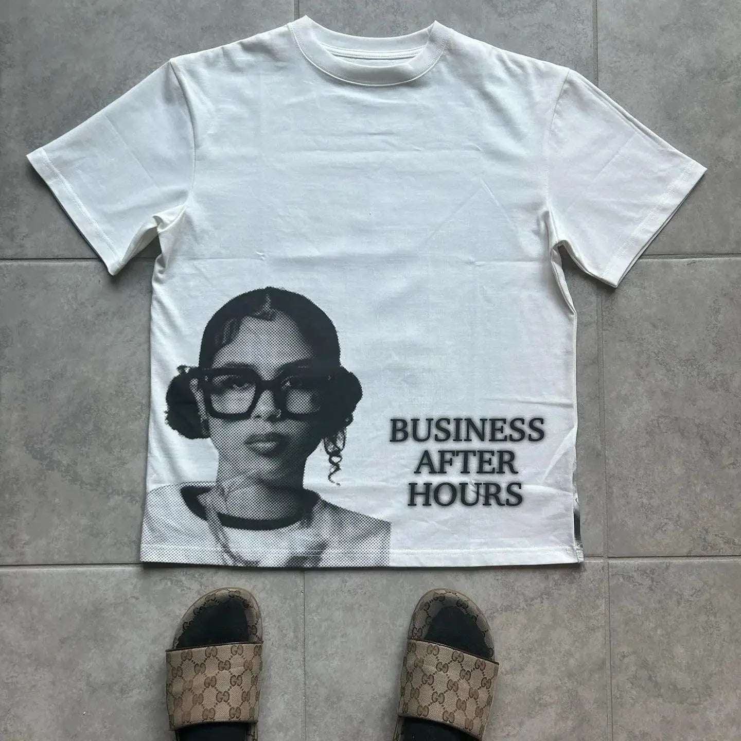 White cotton y2k europe and america hip hop womens retro street oversized t-shirt with black and white graphic and text