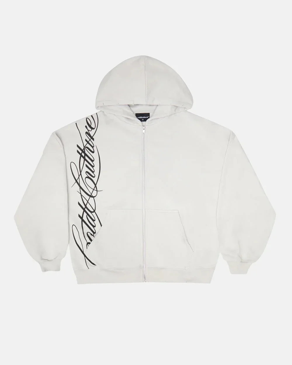 Off-white y2k harajuku gothic zip-up hoodie with black cult culture logo on sleeve oversized zipper sweatshirts