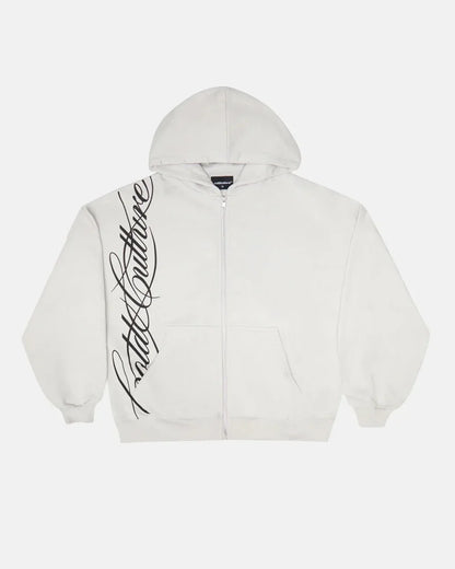 Off-white y2k harajuku gothic zip-up hoodie with black cult culture logo on sleeve oversized zipper sweatshirts