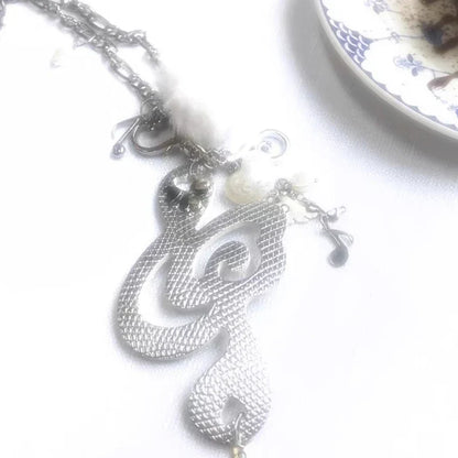 Silver metallic necklace featuring textured treble clef pendant with music note charms pearl accents women harajuku kawaii jewelry musical notes korean fashion chain