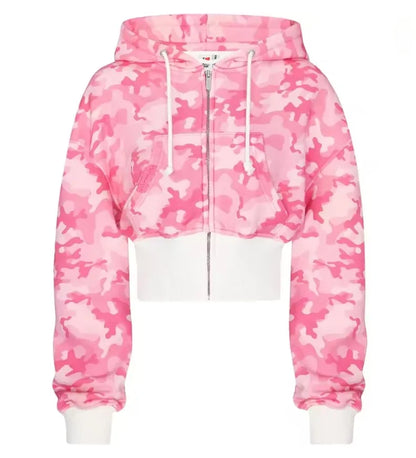 Y2k vintage oversized pink embroidered hooded jacket with white front panel and drawstrings in hip hop streetwear style