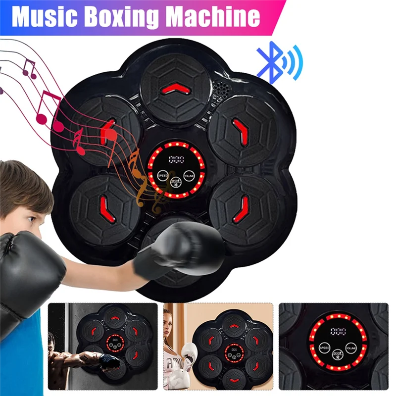 Black bluetooth-enabled music boxing machine y67a with red illuminated buttons and digital display for reaction practice