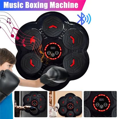 Black bluetooth-enabled music boxing machine y67a with red illuminated buttons and digital display for reaction practice