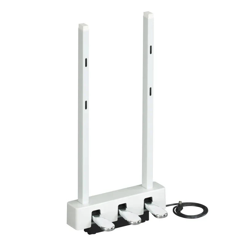 White piano pedal stand with three pedals and black coiled cable for yamaha p225b 88-key weighted action digital piano lp1b sustain pedal