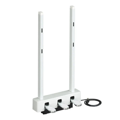 White piano pedal stand with three pedals and black coiled cable for yamaha p225b 88-key weighted action digital piano lp1b sustain pedal
