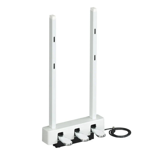 White piano pedal stand with three pedals and black coiled cable for yamaha p225b 88-key weighted action digital piano lp1b sustain pedal